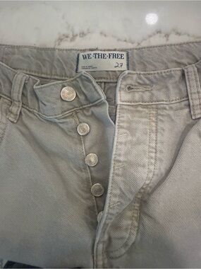 We The Free Mid-Rise Barrel Button-Fly Jeans in Light Gray